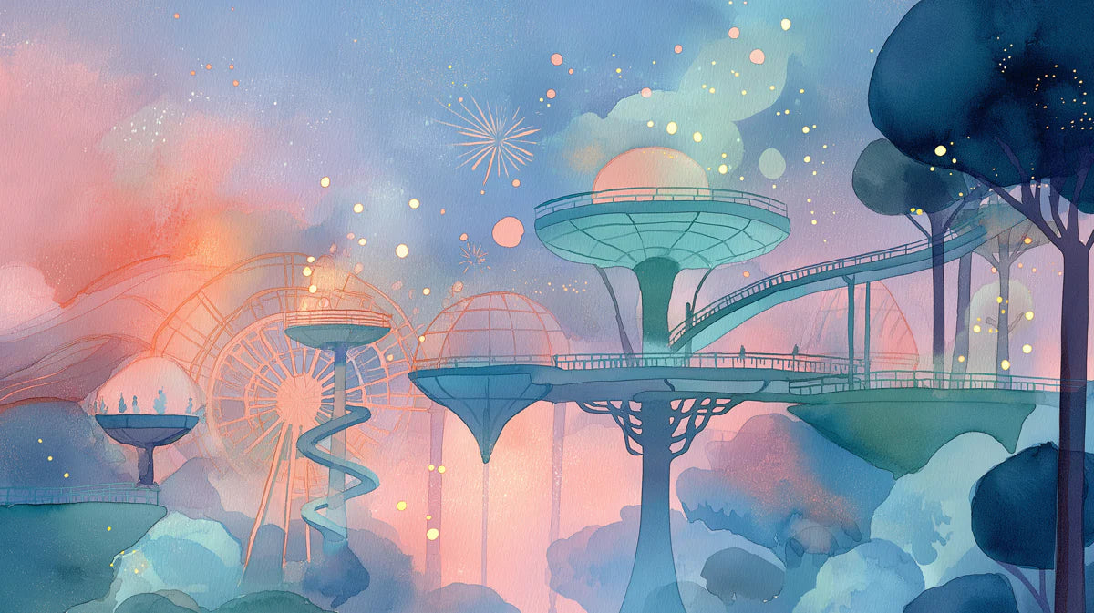 Floating City Watercolor Mural Wallpaper — Ethereal Skyscape Mural Wallpaper - room preview 04