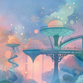 Floating City Watercolor Mural Wallpaper — Ethereal Skyscape Mural Wallpaper - room preview 04