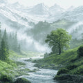 Misty Alpine Valley Mural Wallpaper — Impressionistic Mountain Scene Mural Wallpaper - room preview 04