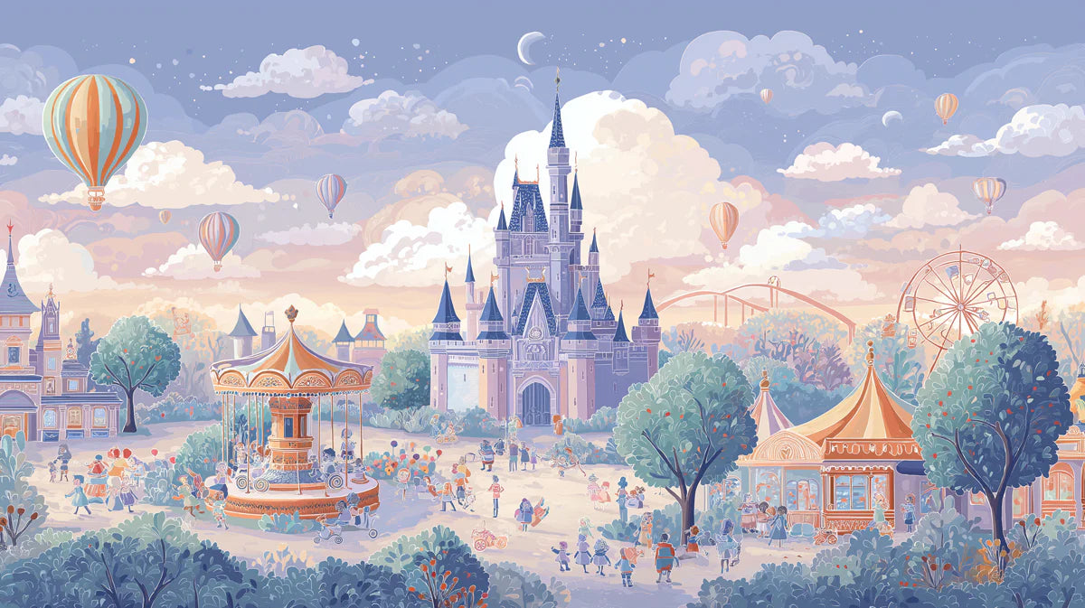 Fantasy Castle Theme Park Mural Wallpaper — Whimsical Storybook Art Mural Wallpaper - room preview 04