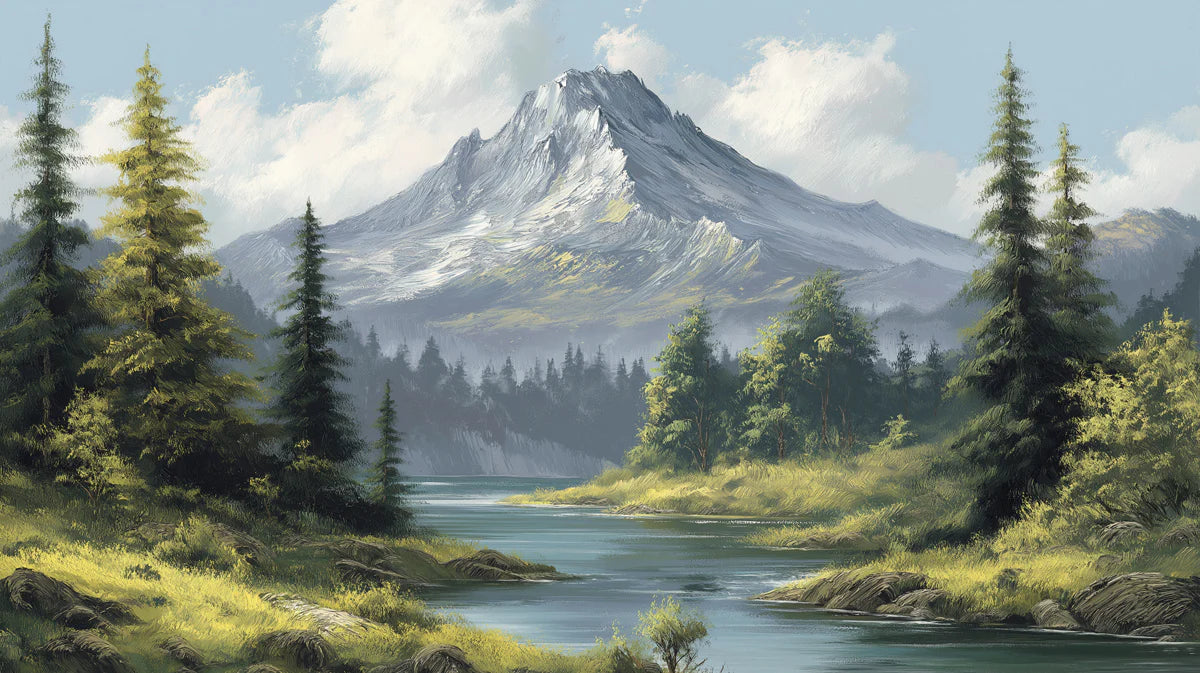 Snow-Dusted Alpine Peak Mural Wallpaper in Impressionist Style Mural Wallpaper - room preview 04