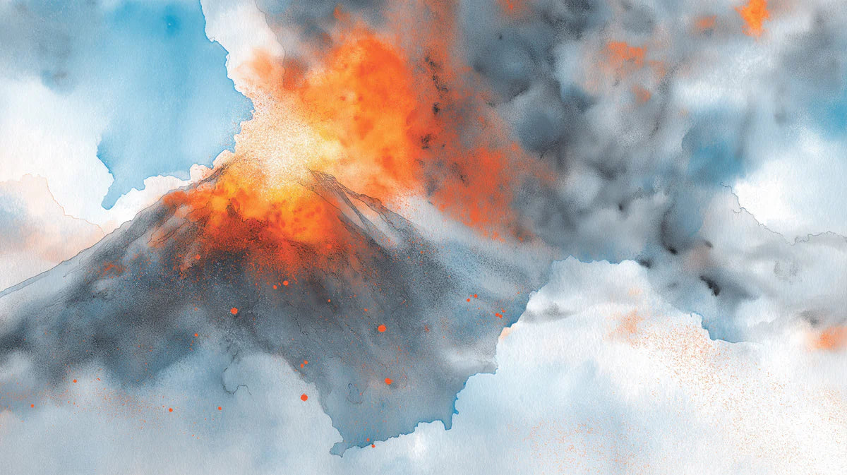 Volcanic Eruption Watercolor Mural Wallpaper — Abstract Nature Art Mural Wallpaper - room preview 04