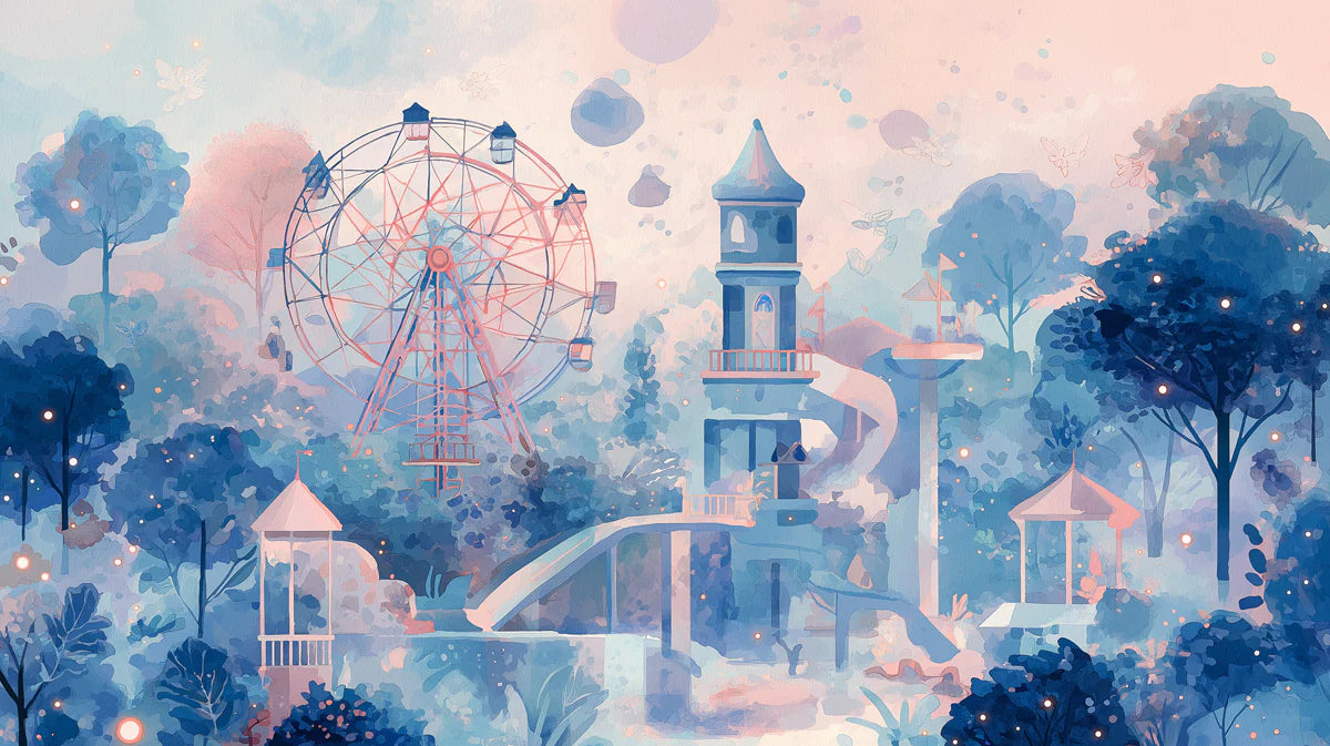 Fantasy Carnival Forest Mural Wallpaper — Whimsical Watercolor Art Mural Wallpaper - room preview 04