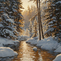 Sunlit Winter Brook Mural Wallpaper — Impressionist Forest Scene Mural Wallpaper - room preview 04