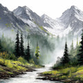 Alpine Mist Mountain Landscape Mural Wallpaper —Oil Painting Style Mural Wallpaper - room preview 04