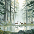 Misty Deer Forest Mural Wallpaper — Impressionistic Woodland Scene Mural Wallpaper - room preview 04