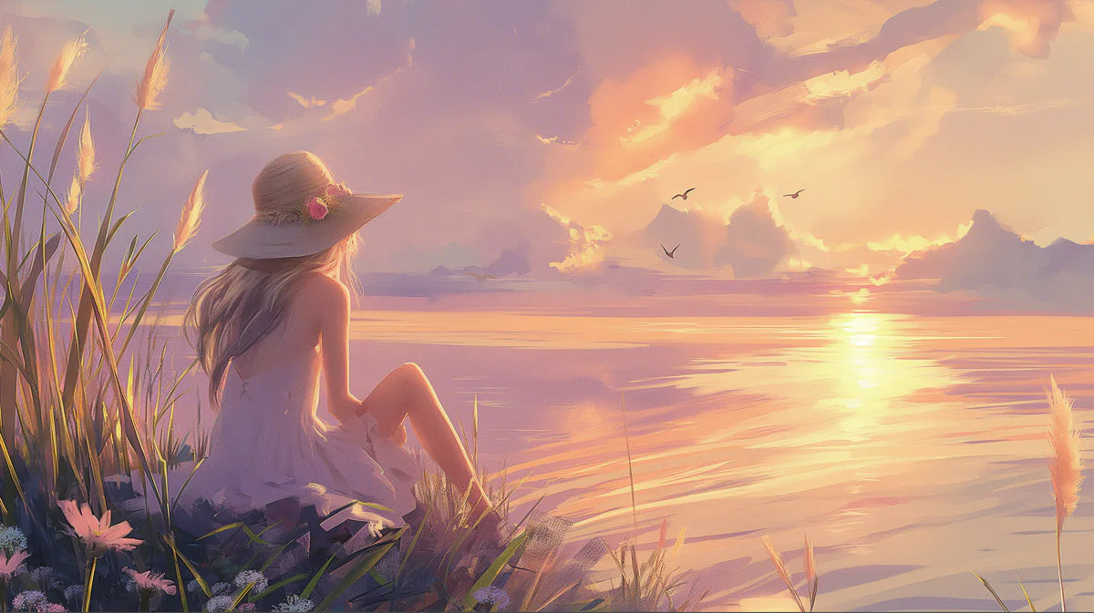 Dreamy Sunset Shore Mural Wallpaper — Whimsical Coastal Scene Mural Wallpaper - room preview 04