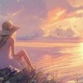 Dreamy Sunset Shore Mural Wallpaper — Whimsical Coastal Scene Mural Wallpaper - room preview 04