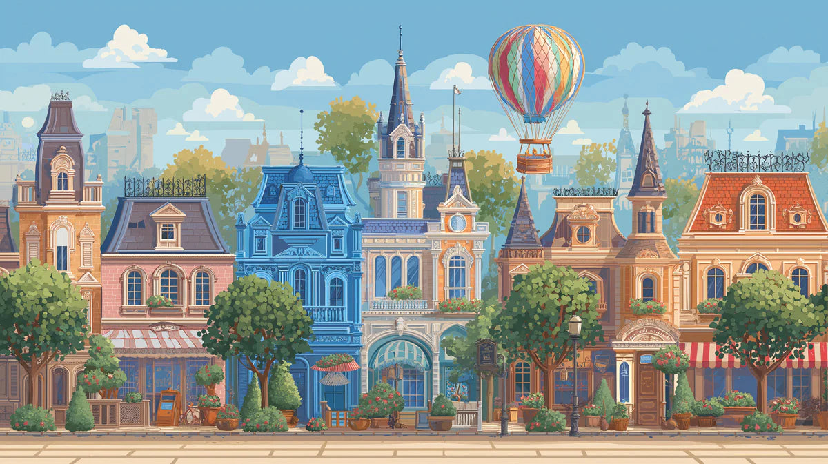 European Village Street Mural Wallpaper in Storybook Colors Mural Wallpaper - room preview 04