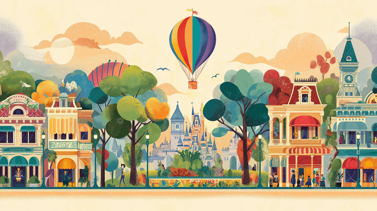 Main Street Parade Mural Wallpaper — Whimsical Retro Cartoon City Mural Wallpaper - room preview 04