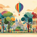 Main Street Parade Mural Wallpaper — Whimsical Retro Cartoon City Mural Wallpaper - room preview 04
