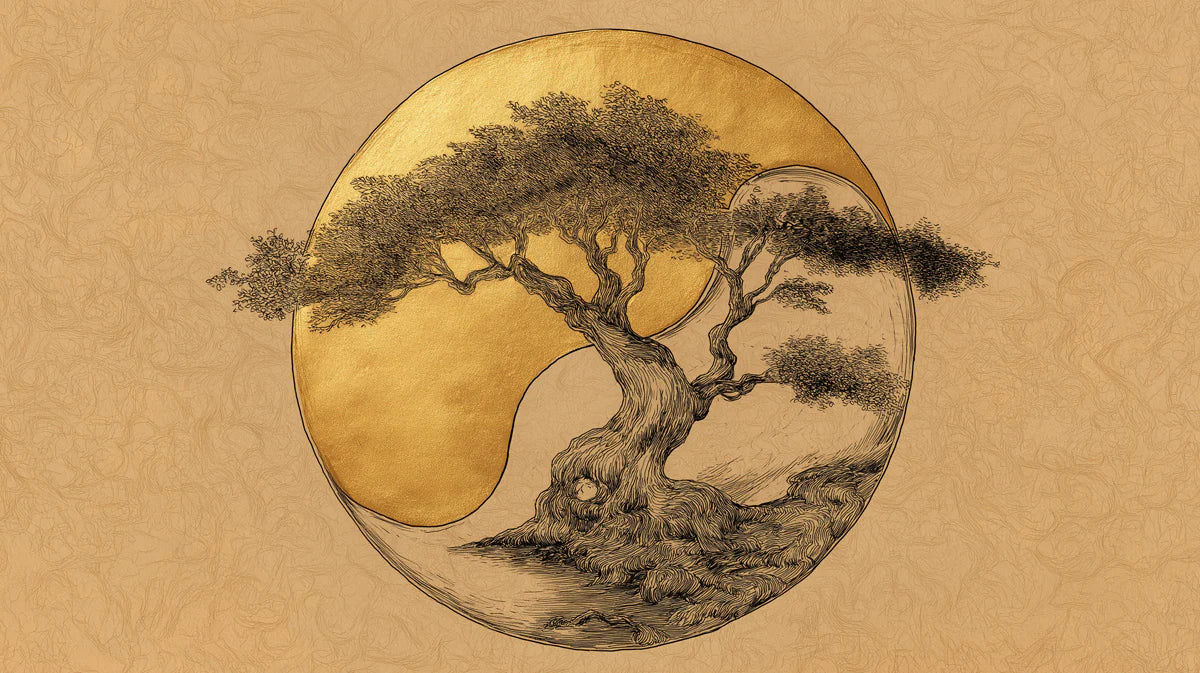 Zen Bonsai Gold Leaf Mural Wallpaper — Traditional Artistic Decor Mural Wallpaper - room preview 04