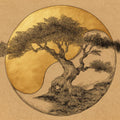 Zen Bonsai Gold Leaf Mural Wallpaper — Traditional Artistic Decor Mural Wallpaper - room preview 04