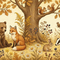 Autumn Woodland Friends Mural Wallpaper — Whimsical Storybook Scene Mural Wallpaper - room preview 04