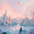 Celestial Fairground Mural Wallpaper — Whimsical Pastel Landscape Mural Wallpaper - room preview 04