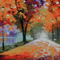 Autumn Lakeside Path Mural Wallpaper — Impressionist Oil Painting Mural Wallpaper - room preview 04