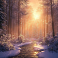 Winter Sunset Pine Forest Mural Wallpaper — Cinematic Scenic Decor Mural Wallpaper - room preview 04