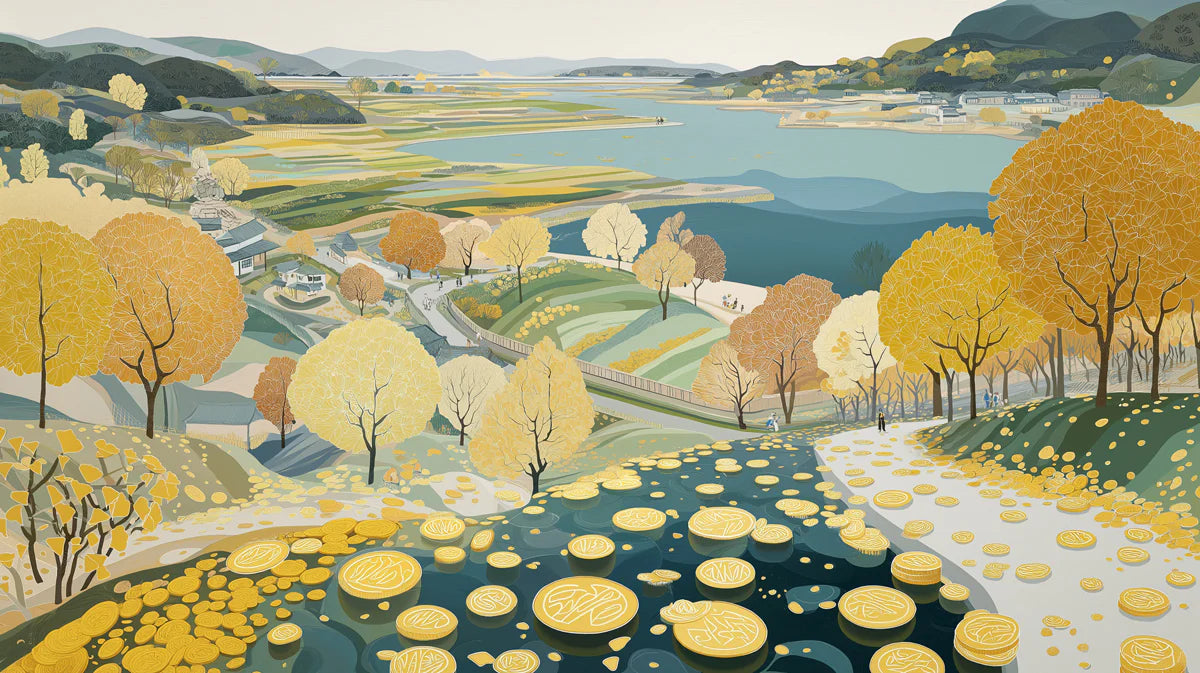 Golden Autumn Valley Mural Wallpaper — Scenic Countryside Landscape Mural Wallpaper - room preview 04