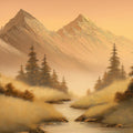 Golden Wilderness Mountain Stream Mural — Oil Painting Style Mural Wallpaper - room preview 04