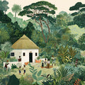 Traditional Village Life Mural Wallpaper — Lush Botanical Art Mural Wallpaper - room preview 04