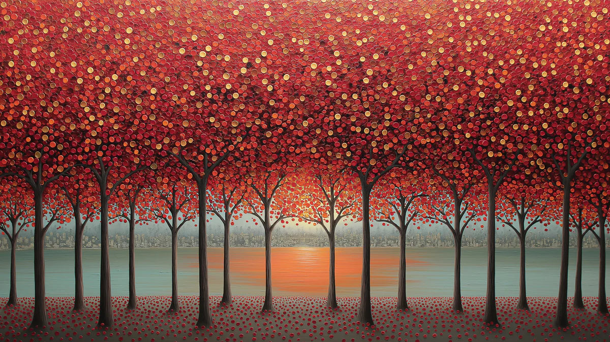 Autumn Sunset Forest Mural Wallpaper — Vibrant Impressionist Art Mural Wallpaper - room preview 04