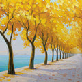 Golden Autumn Waterfront Mural — Impressionist Oil Painting Style Mural Wallpaper - room preview 04