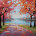 Autumn Riverside Impasto Mural Wallpaper — Vibrant Oil Landscape Mural Wallpaper - room preview 04