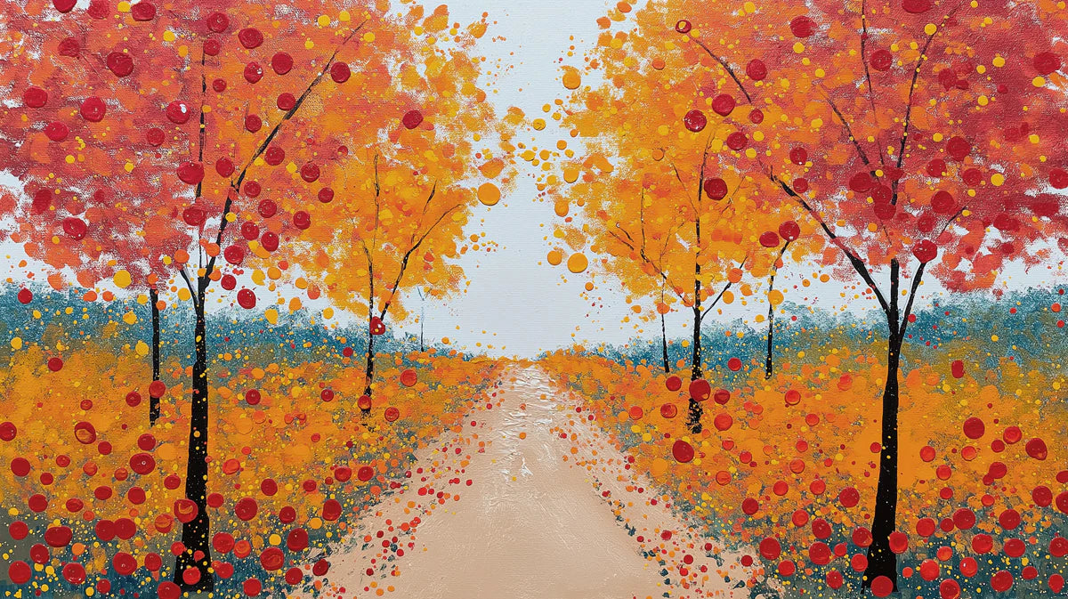 Autumn Pathway Impressionist Mural — Vibrant Seasonal Tree Decor Mural Wallpaper - room preview 04