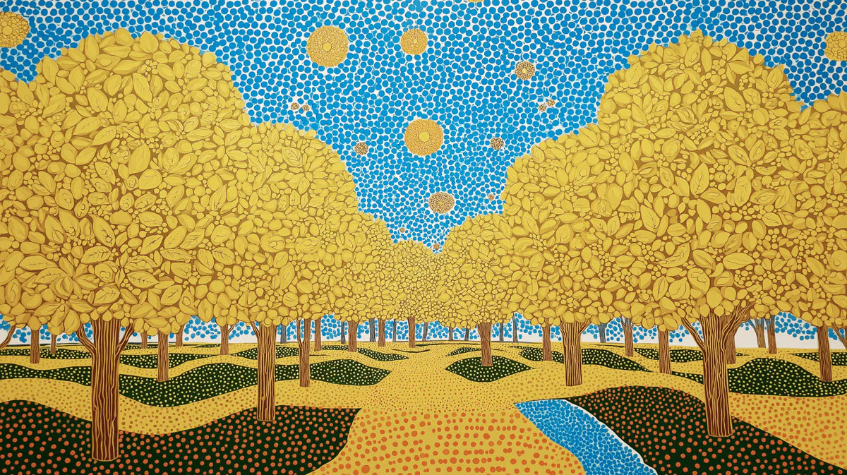 Golden Autumn Forest Mural Wallpaper — Modern Impressionist Landscape Mural Wallpaper - room preview 04
