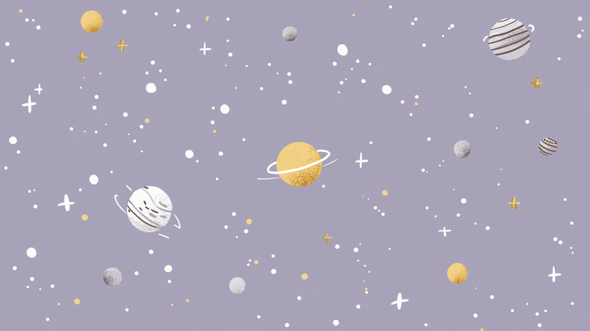Pastel Galaxy Mural Wallpaper —Whimsical Hand-Drawn Planets Mural Wallpaper - room preview 04