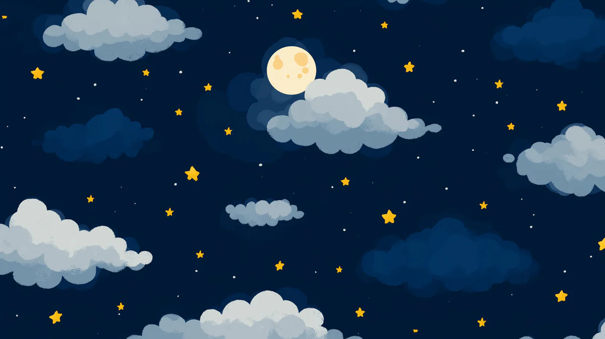 Starry Night Clouds Mural Wallpaper — Whimsical Night Sky Decor Mural Wallpaper - room preview 04