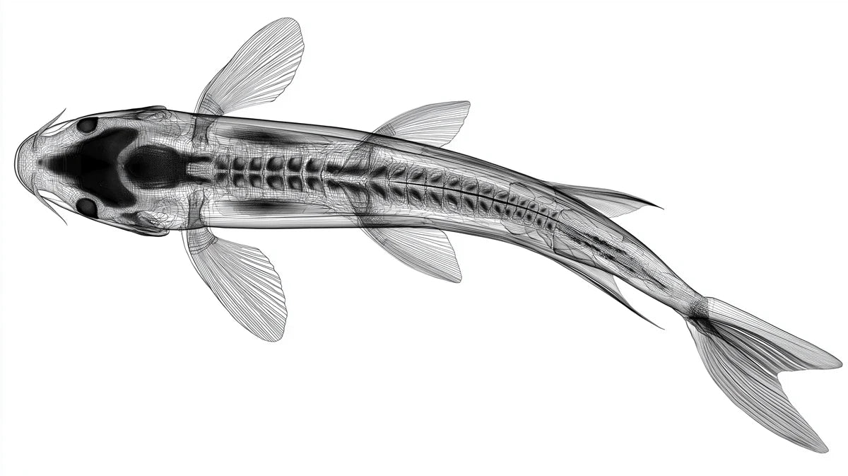 Koi X-Ray Anatomy Mural Wallpaper — Scientific Monochrome Minimalist Mural Wallpaper - room preview 04