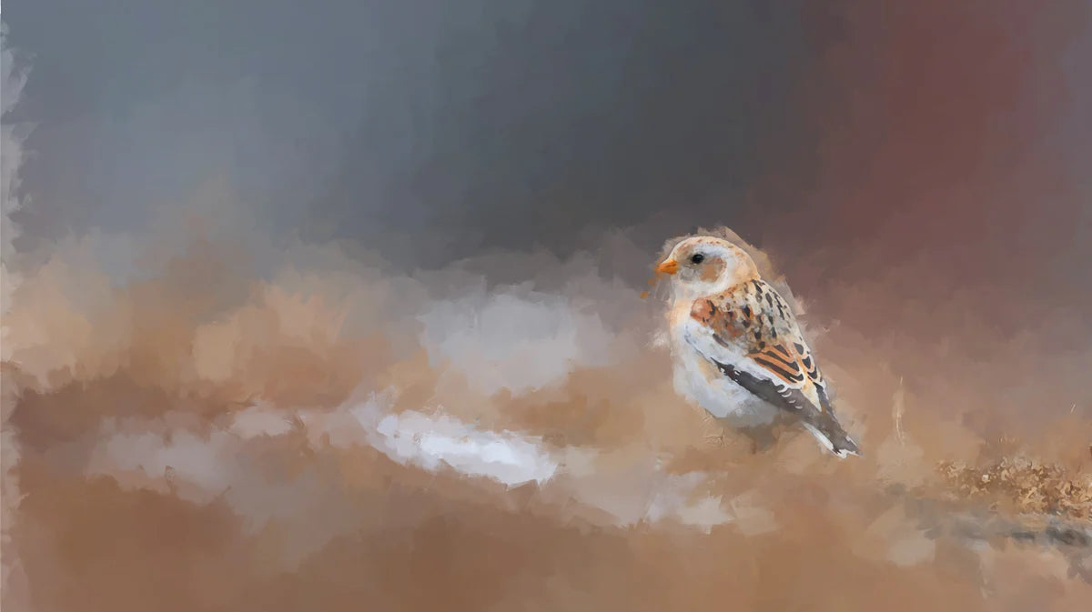 Snow Bunting Impressionist Mural Wallpaper — Muted Earthy Tones Mural Wallpaper - room preview 04