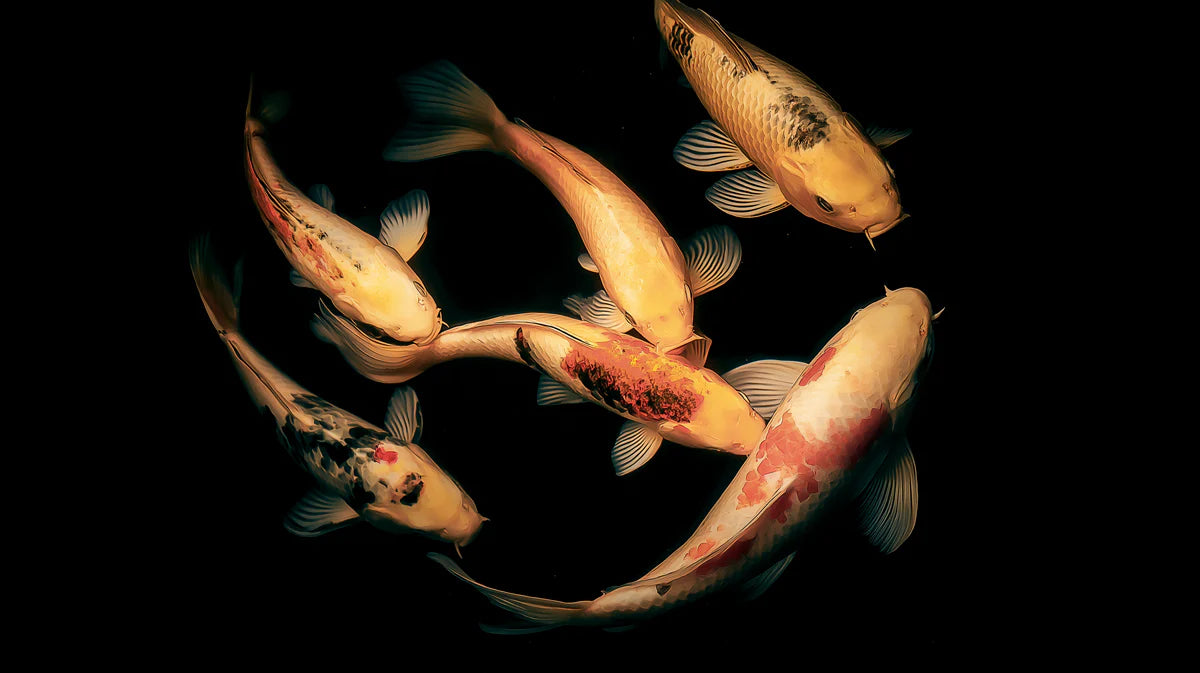 Golden Koi Swirl Mural Wallpaper — Artistic Fluid Art Pattern Mural Wallpaper - room preview 04