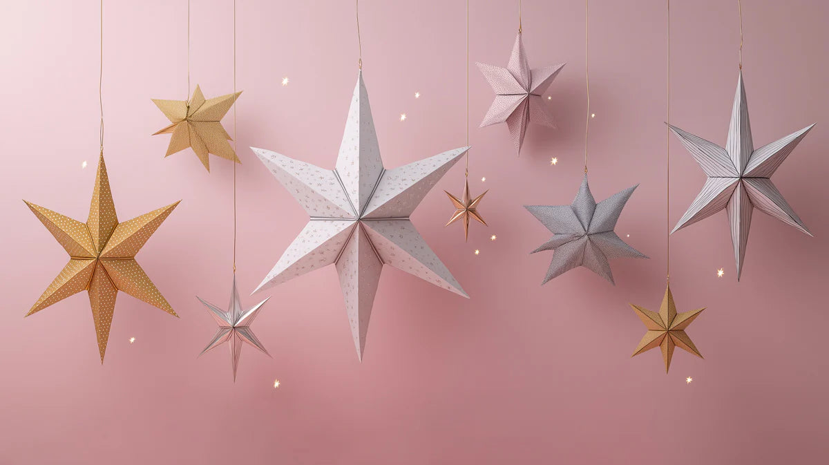 Hanging Paper Star Mural Wallpaper — Whimsical Soft Pink Decor Mural Wallpaper - room preview 04
