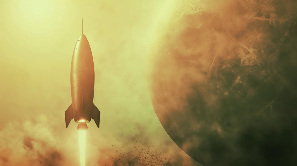 Vintage Rocket Space Mural Wallpaper — Retro Cinematic Martian Art Mural Wallpaper - room preview 04