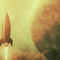 Vintage Rocket Space Mural Wallpaper — Retro Cinematic Martian Art Mural Wallpaper - room preview 04
