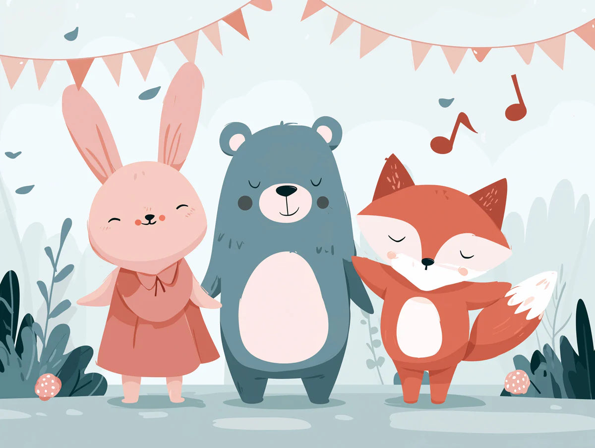 Forest Friends Celebration Mural Wallpaper — Whimsical Kids Art Mural Wallpaper - room preview 04