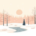Minimalist Winter Landscape Mural Wallpaper — Soft Peach and Charcoal Mural Wallpaper - room preview 04