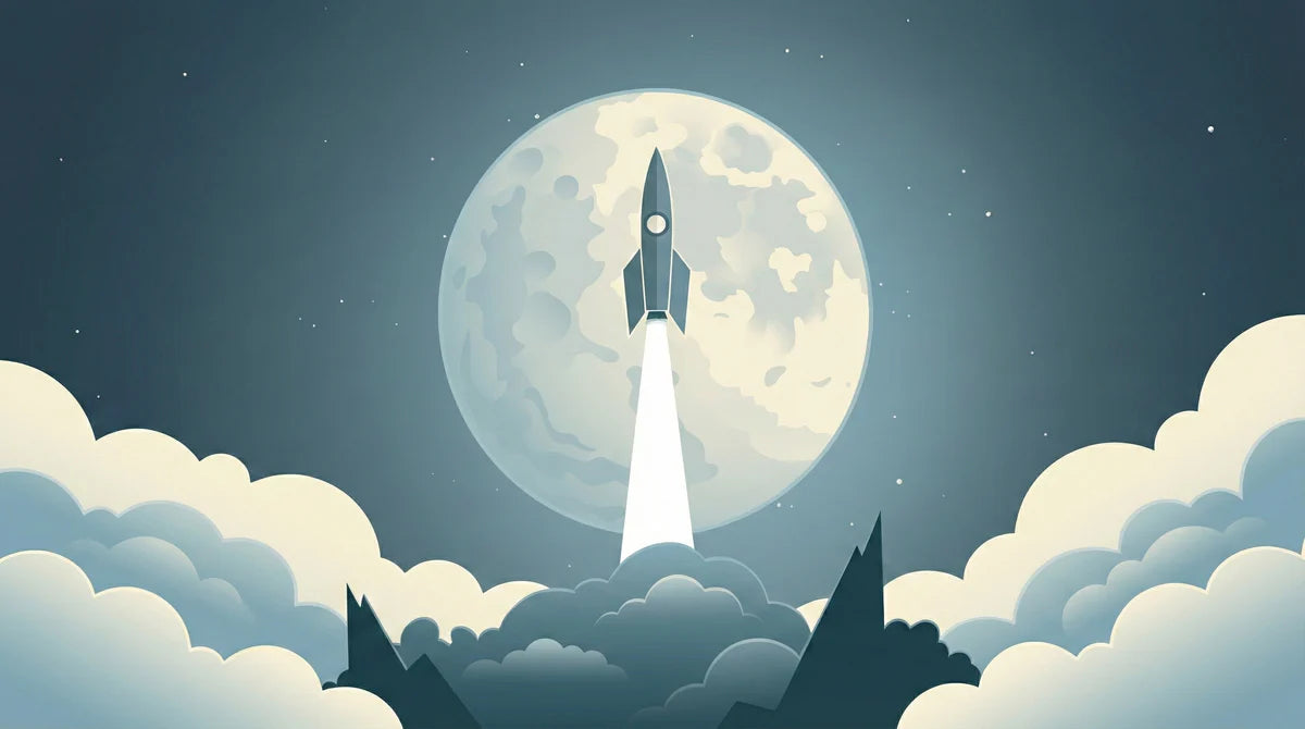Lunar Rocket Ascent Mural Wallpaper — Minimalist Retro Space Art Mural Wallpaper - room preview 04