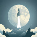 Lunar Rocket Ascent Mural Wallpaper — Minimalist Retro Space Art Mural Wallpaper - room preview 04