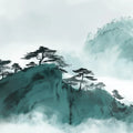 Mist-Shrouded Pine Mountain Mural Wallpaper — Ink Wash Landscape Mural Wallpaper - room preview 04