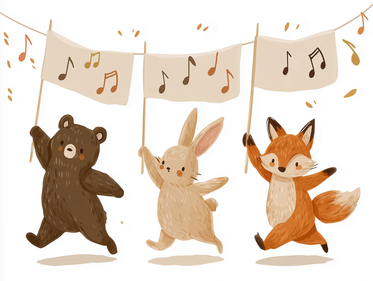 Forest Musical Friends Mural Wallpaper — Whimsical Hand-Drawn Art Mural Wallpaper - room preview 04