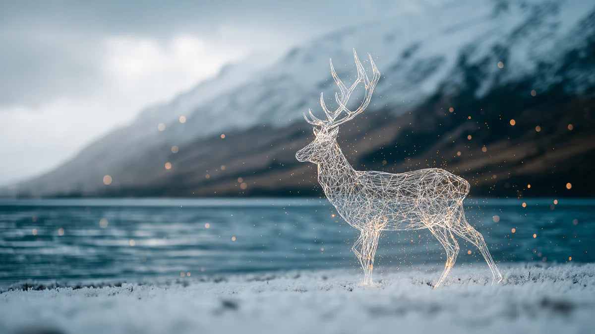 Wireframe Stag Lakeside Mural Wallpaper — Modern Digital Landscape Mural Wallpaper - room preview 04