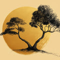 Entwined Tree Silhouette Mural Wallpaper with Golden Sun Backdrop Mural Wallpaper - room preview 04