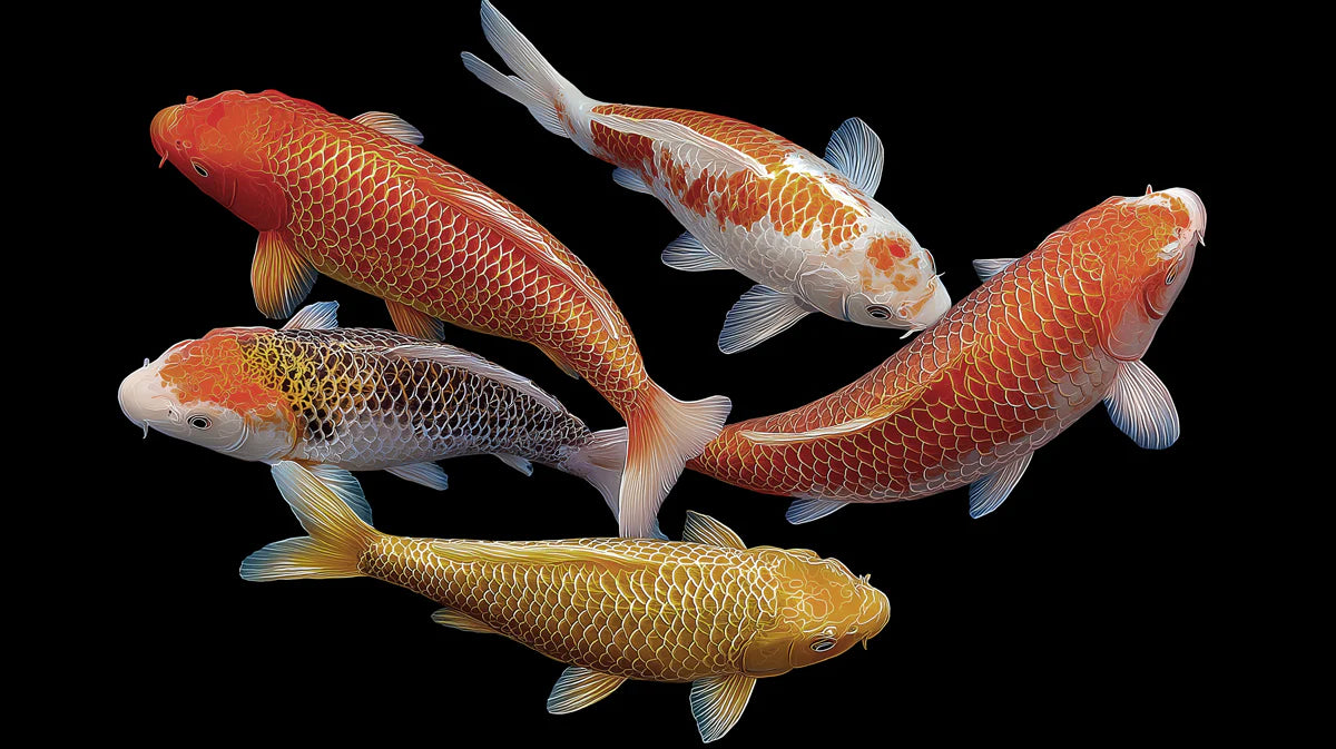 Imperial Koi School Mural Wallpaper — Deep Black Traditional Art Mural Wallpaper - room preview 04
