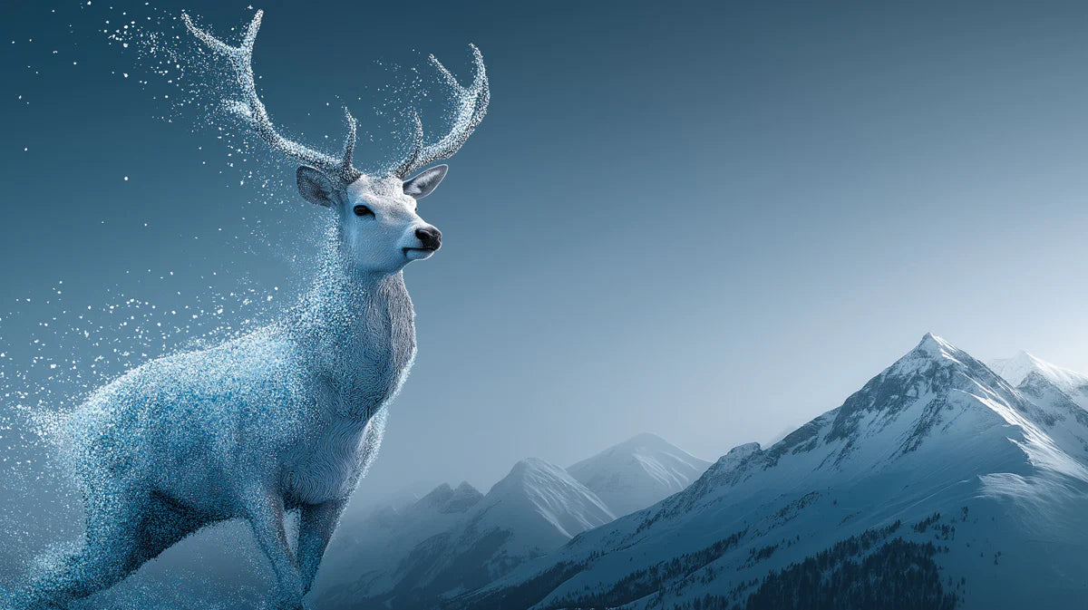 Glacial Deer Mural Wallpaper — Alpine Winter Wildlife Scene Mural Wallpaper - room preview 04