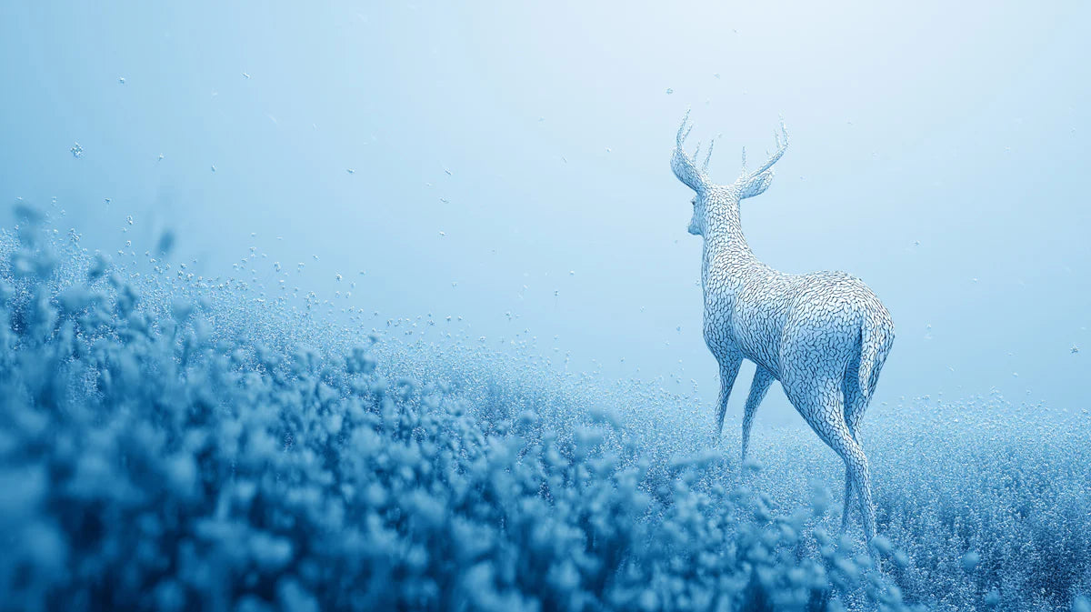 Digital Mesh Deer Mural Wallpaper — Ethereal Blue Forest Landscape Mural Wallpaper - room preview 04