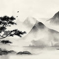 Mist-Shrouded Mountainscape Mural Wallpaper — Ink Wash Landscape Mural Wallpaper - room preview 04