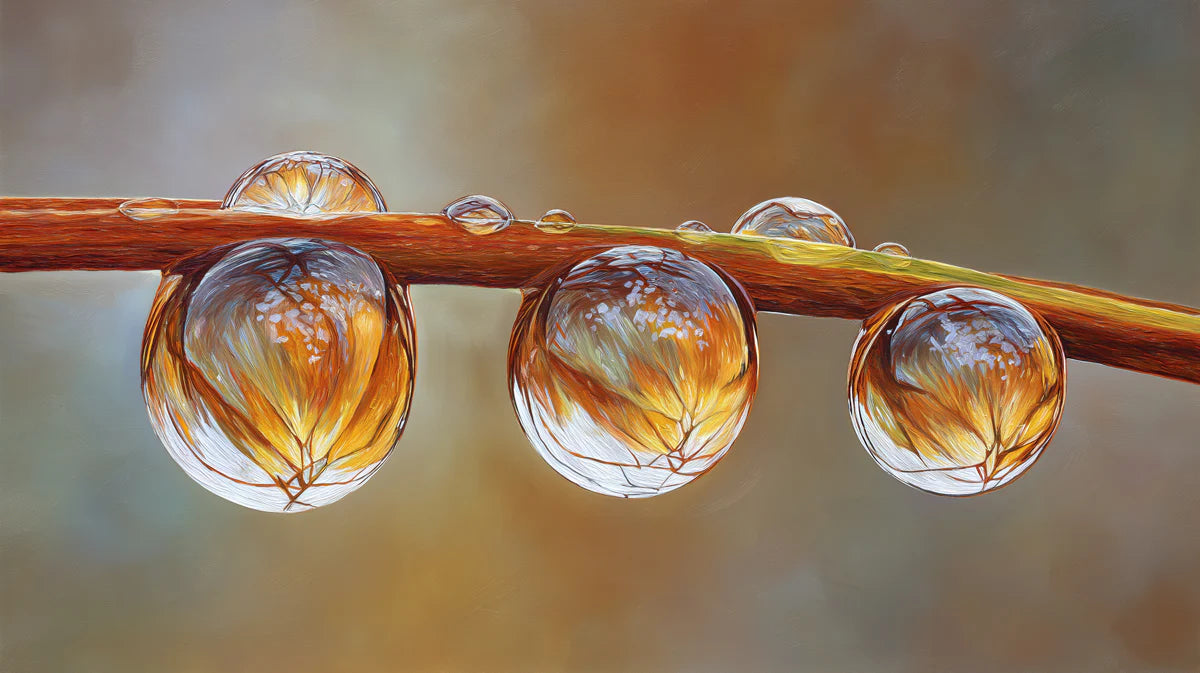 Golden Dewdrop Macro Mural Wallpaper — Artistic Botanical Detail Mural Wallpaper - room preview 04